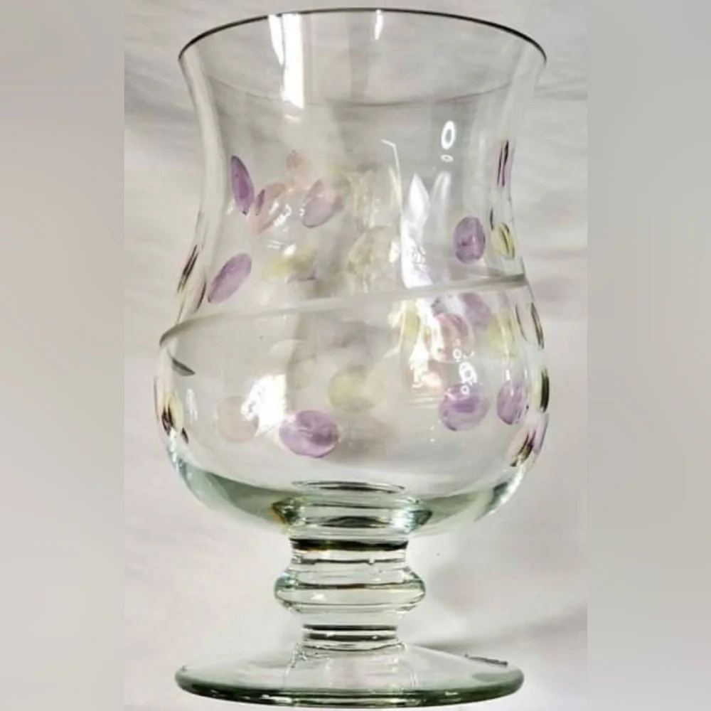 PartyLite Jardiniere footed vase/candle holder with a etched swirl & pastel dots